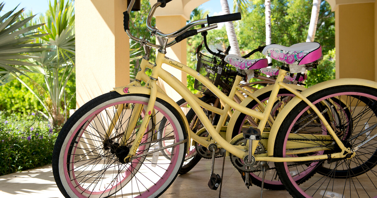 Colorful beach cruiser bicycles at The Tuscany on Grace Bay.